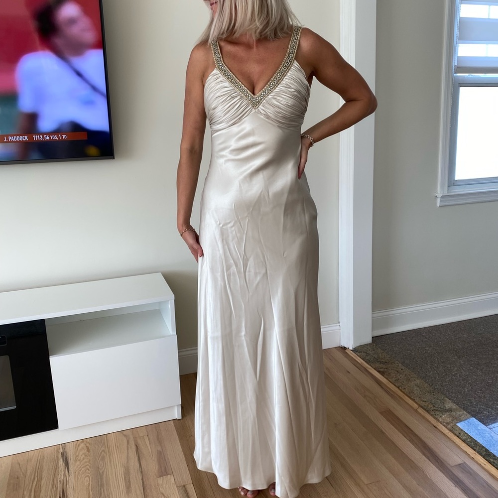 Champagne silk crystal gown